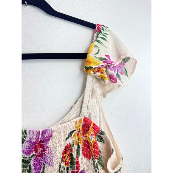 Old Navy Women's Floral Ruffle Smocked Midi Dress Cream Multi Sz 2X Boho Comfy - Picture 5 of 11